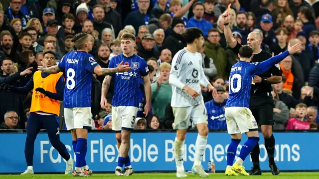 Kalvin Phillips is sent off for Ipswich against Leicester