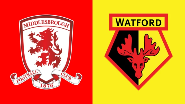 Side-by-side of Middlesbrough and Watford club badges