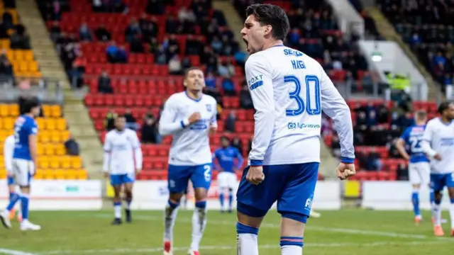 Ianis Hagi celebrates the breakthrough goal at McDiarmid Park