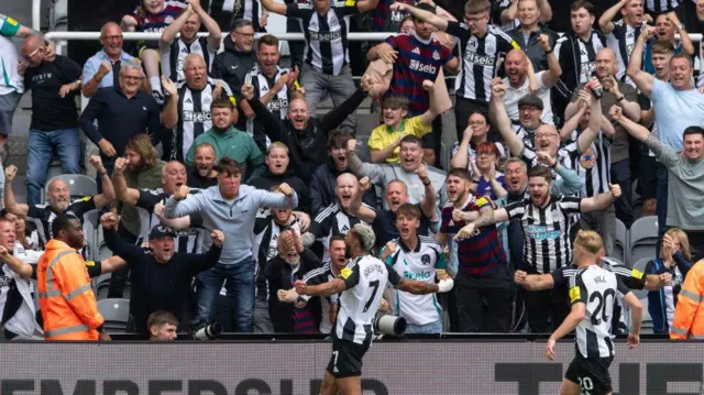 Newcastle fans celebrate a goal