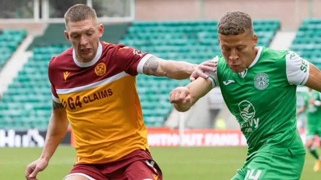 Motherwell's Liam Gordon and Hibernian's Dwight Gayle