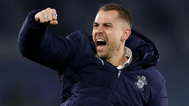 Southampton boss Tonda Eckert celebrates on the sidelines 