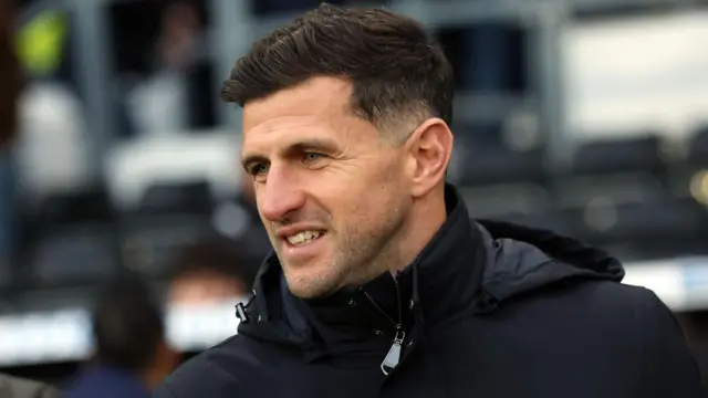 Portsmouth boss John Mousinho during the 1-1 draw at Derby