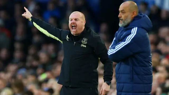 Everton manager Sean Dyche gestures during the Premier League match between Everton FC and Nottingham Forest FC at Goodison Park