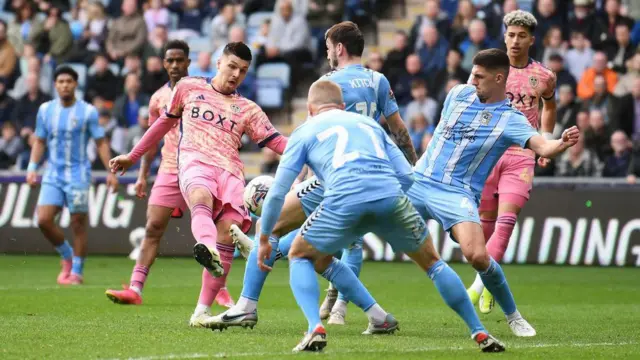 Joel Piroe scores his team's first goal against Coventry City