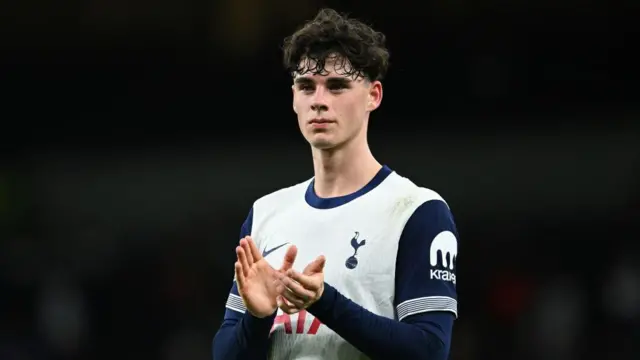 Archie Gray playing for Tottenham