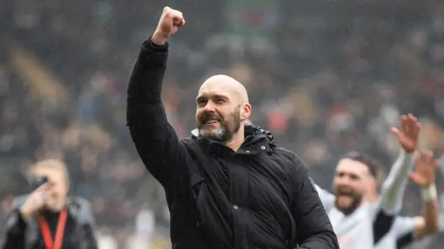 Swansea City head coach Luke Williams celebrates