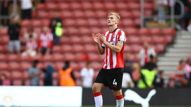 Flynn Downes of Southampton during the Premier League match between Southampton FC and Ipswich Town FC at St Mary's Stadium 