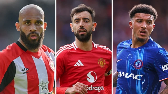 Bryan Mbeumo, Bruno Fernandes and Jadon Sancho 
