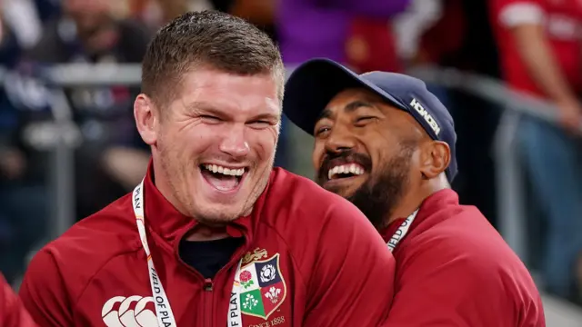 British and Irish Lions' Owen Farrell (left) and Bundee Aki share a joke