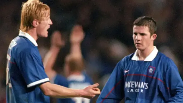 Colin Hendry and Barry Ferguson of Rangers
