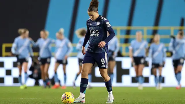 Noemie Mouchon takes the ball back to kick-off as Man City celebrate another goal