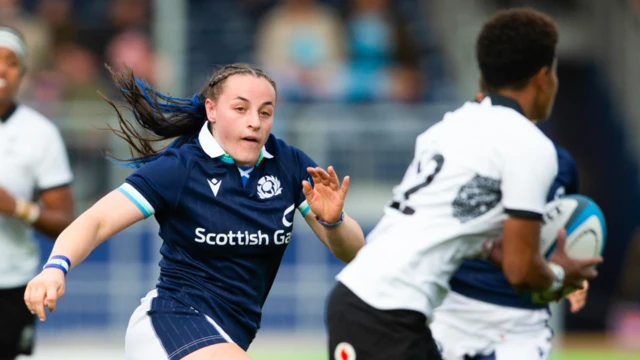 Evie Gallagher playing for Scotland against Fiji