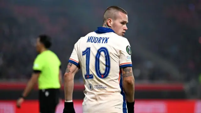 Mykhailo Mudryk of Chelsea during the Conference League league phase match between Heidenheim and Chelsea on 28 November 2024