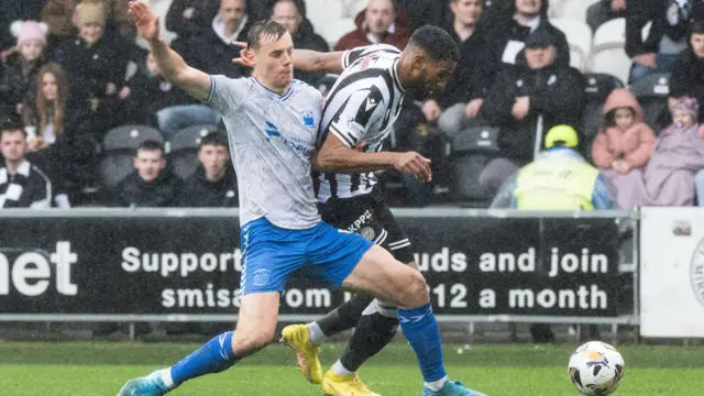 St Mirren's Jonah Ayunga is fouled by Kilmarnock's Lewis Mayo, resulting in a penalty during a William Hill Premiership match between St Mirren and Kilmarnock at the SMiSA Stadium