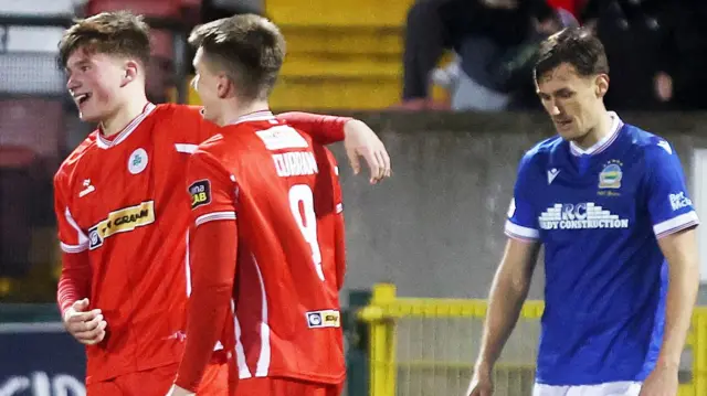 Cliftonville celebrate Ryan Curran's goal against Linfield