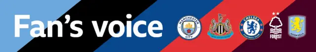 Split Fan's Voice graphic with Manchester City, Newcastle, Chelsea, Nottingham Forest and Aston Villa badges