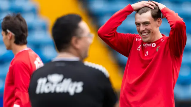 Tromso's Tobias Guddal raises a smile during training at Rugby Park on Wednesday