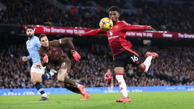 Amad Diallo scores Manchester United's winner against Manchester City