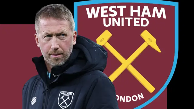 A graphic of Graham Potter and the West Ham United club crest