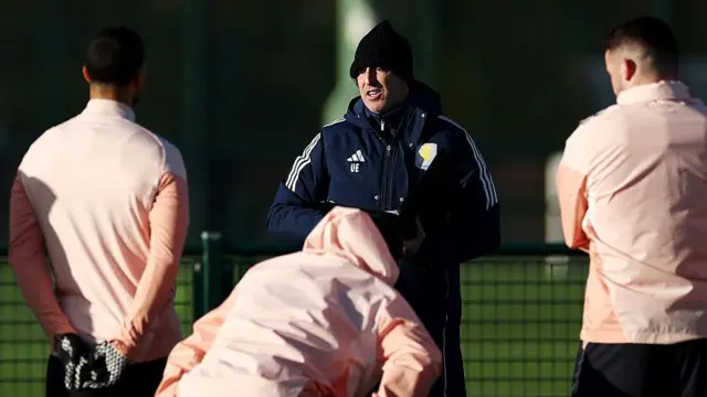 Unai Emery trains his players at Aston Villa