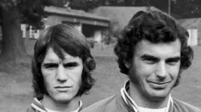 Dave Watson alongside Trevor Brooking at an England camp in 1973