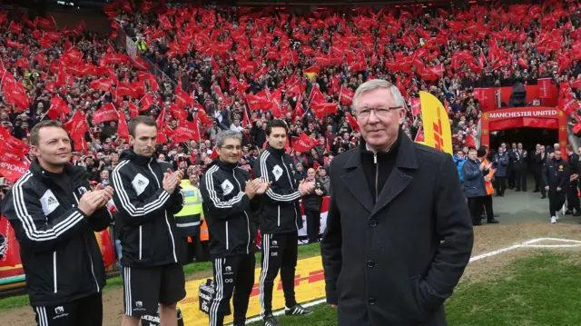 Sir Alex Ferguson at Old Trafford for his final game in charge in May 2013