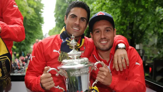 Mikel Arteta and Santi Cazorla with the FA Cup
