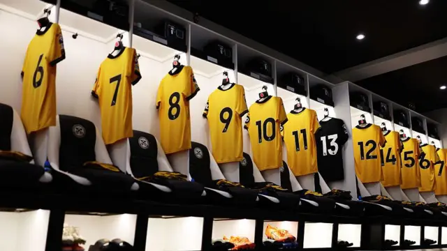 The Wolverhampton Wanderers dressing room is shown before a Premier League 2 match