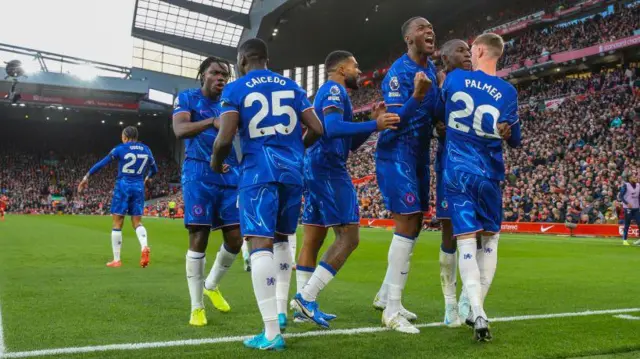 Nicolas Jackson celebrates scoring with his team mates