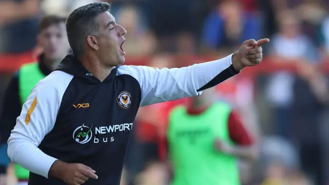 Newport County head coach Nelson Jardim shouts instructions