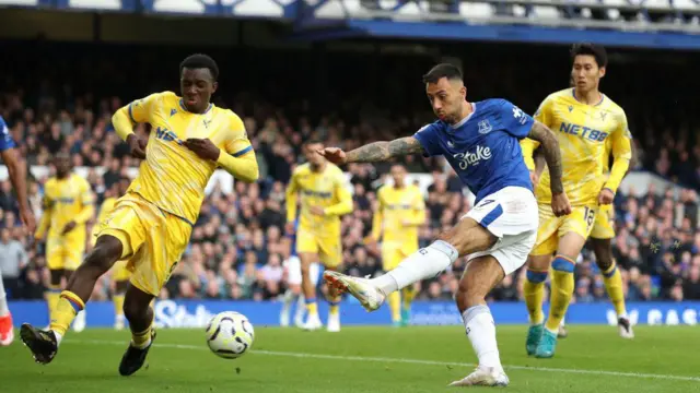 Dwight McNeil of Everton scores his team's second goal during the Premier League match between Everton FC and Crystal Palace FC at Goodison Park