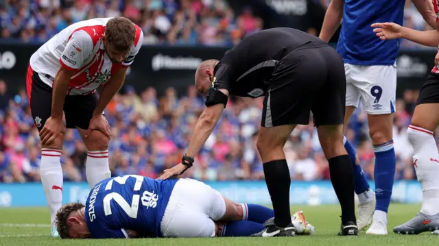 Sammie Szmodics lying on the ground during Ipswich's game against Southampton