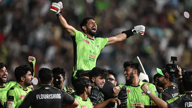 Lahore Qalandars celebrate winning the 2025 Pakistan Super League