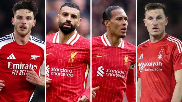 Split pic of Declan Rice, Mo Salah, Virgil van Dijk and Chris Wood