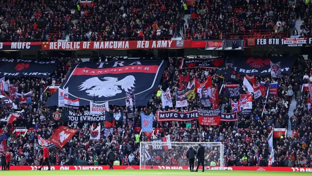 A general view inside of the fans inside Old Trafford