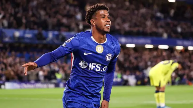 Andrey Santos celebrates scoring for Chelsea