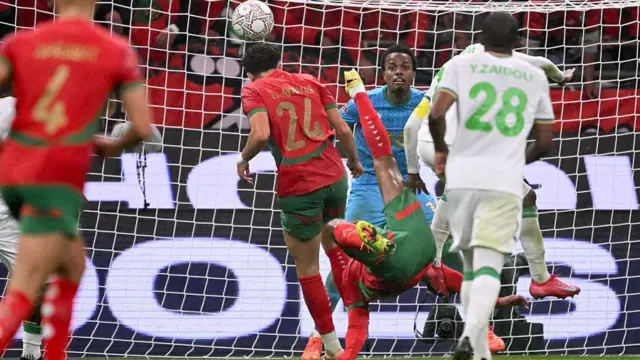 Morocco's Ayoub El Kaabi scores with an overhead kick
