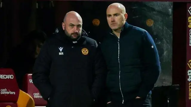 Motherwell's assistant manager Max Rogers and manager Jens Berthel Askou