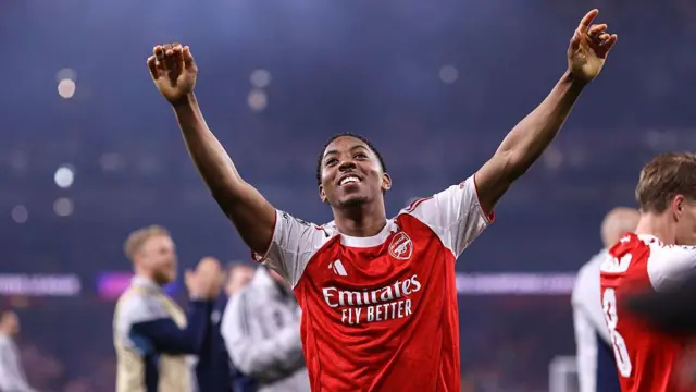 Myles Lewis-Skelly of Arsenal celebrates