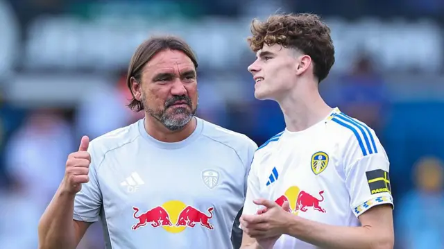 Daniel Farke and Harry Gray of Leeds United
