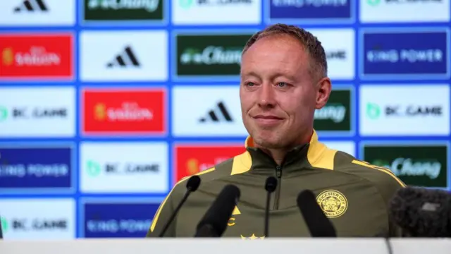 Steve Cooper of Leicester City participates in a press conference