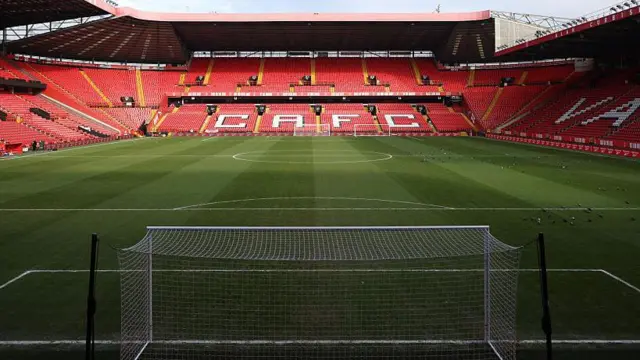 View of Charlton Athletic ground The Valley from behind the goal.
