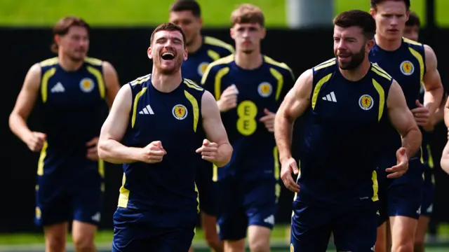 Scotland's Andy Robertson and Grant Hanley during training