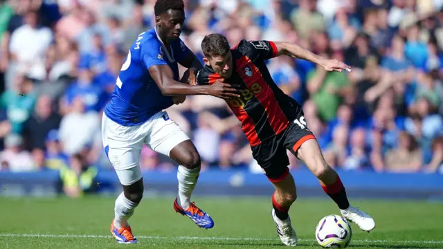 Everton's Tim Iroegbunam (left) and Bournemouth's Ryan Christie 