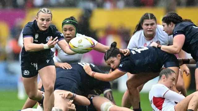 Scotland's scrum half Leia Brebner-Holden in action against England