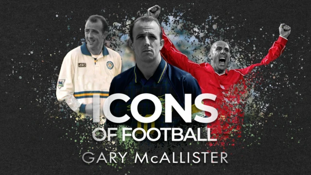 A graphic showing Gary McAllister three times, once in a white shirt, once in a black shirt in the centre and once on the right in a red jersey. 