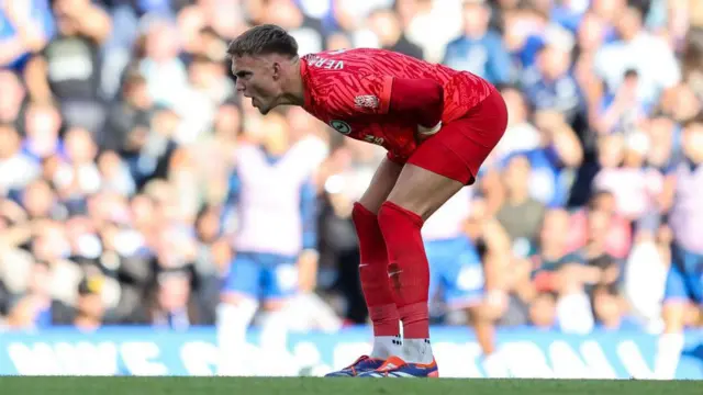 Keeper Bart Verbruggen of Brighton & Hove Albion during the Premier League match between Chelsea FC and Brighton & Hove Albion FC at Stamford Bridge