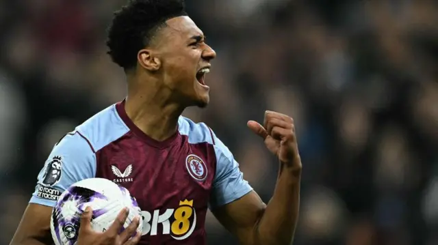 Ollie Watkins celebrates a goal for Aston Villa