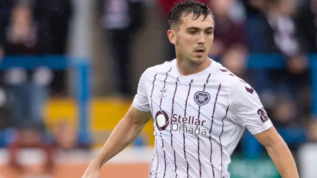 Hearts’ Oisin McEntee in action during a Premier Sports Cup group stage match between Stirling Albion and Heart of Midlothian at Forthbank Stadium